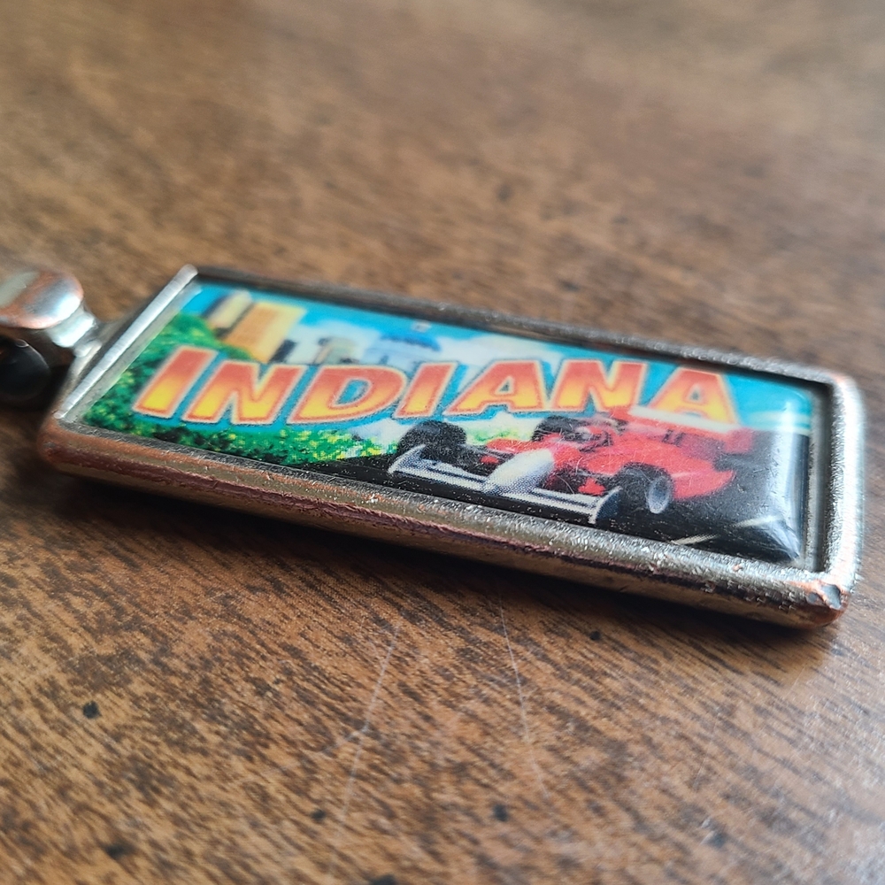 Vtg Indianapolis 500 / #1 Dad Enamel Keychain Tag Front Back Indiana Retro Gift - Picture 5 of 7